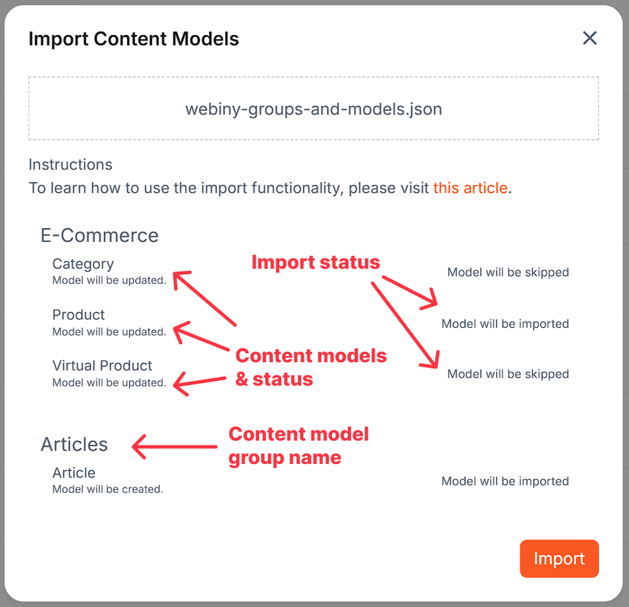 Headless CMS - Import Content Models