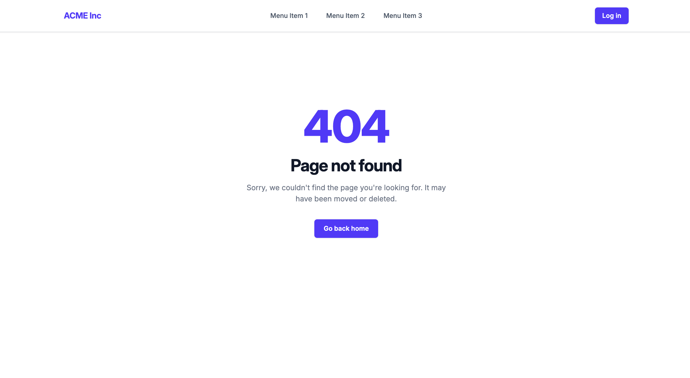 Browser showing the starter kit's 404 page with a Page not found message